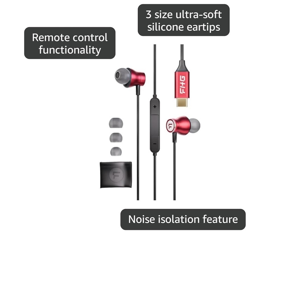 Red USB-C Earbuds with Mic for Samsung - Picture 2 of 5